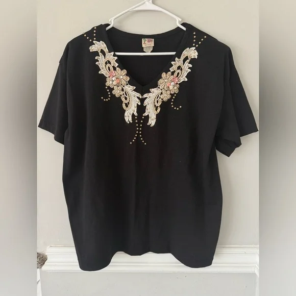 Vintage Cactus brand embellished Black Top women’s size Large - Picture 2 of 7